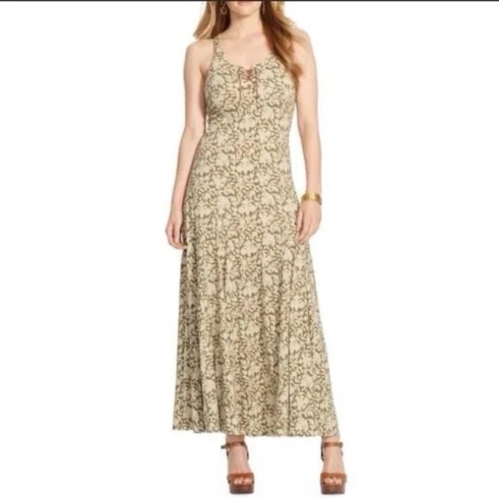 Lauren Ralph Lauren Green and Tan Floral Maxi Dress size Medium